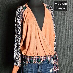 Mixed Print Faux Wrap Top